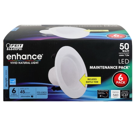 Feit Electric Feit Enhance Daylight 4 in. W LED Dimmable Recessed Downlight 7.2 W, PK6 LEDR4B950CAMP6